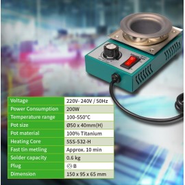 PROSKİT SS-532B SAF TİTANYUM 200W 550 DERECE AYARLI LEHİM POTASI